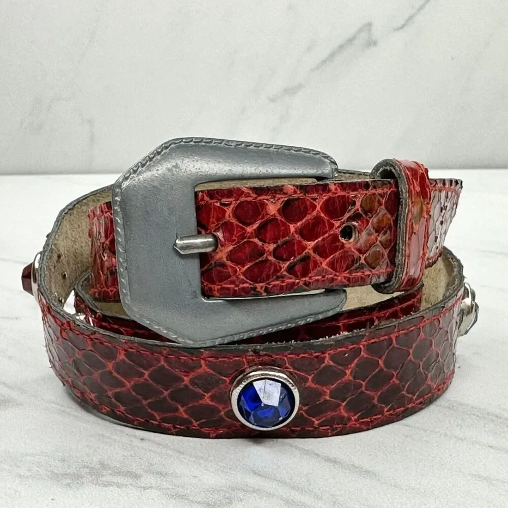 Vintage Damask Accessories NY Red Snake Skin Jeweled Belt Size S